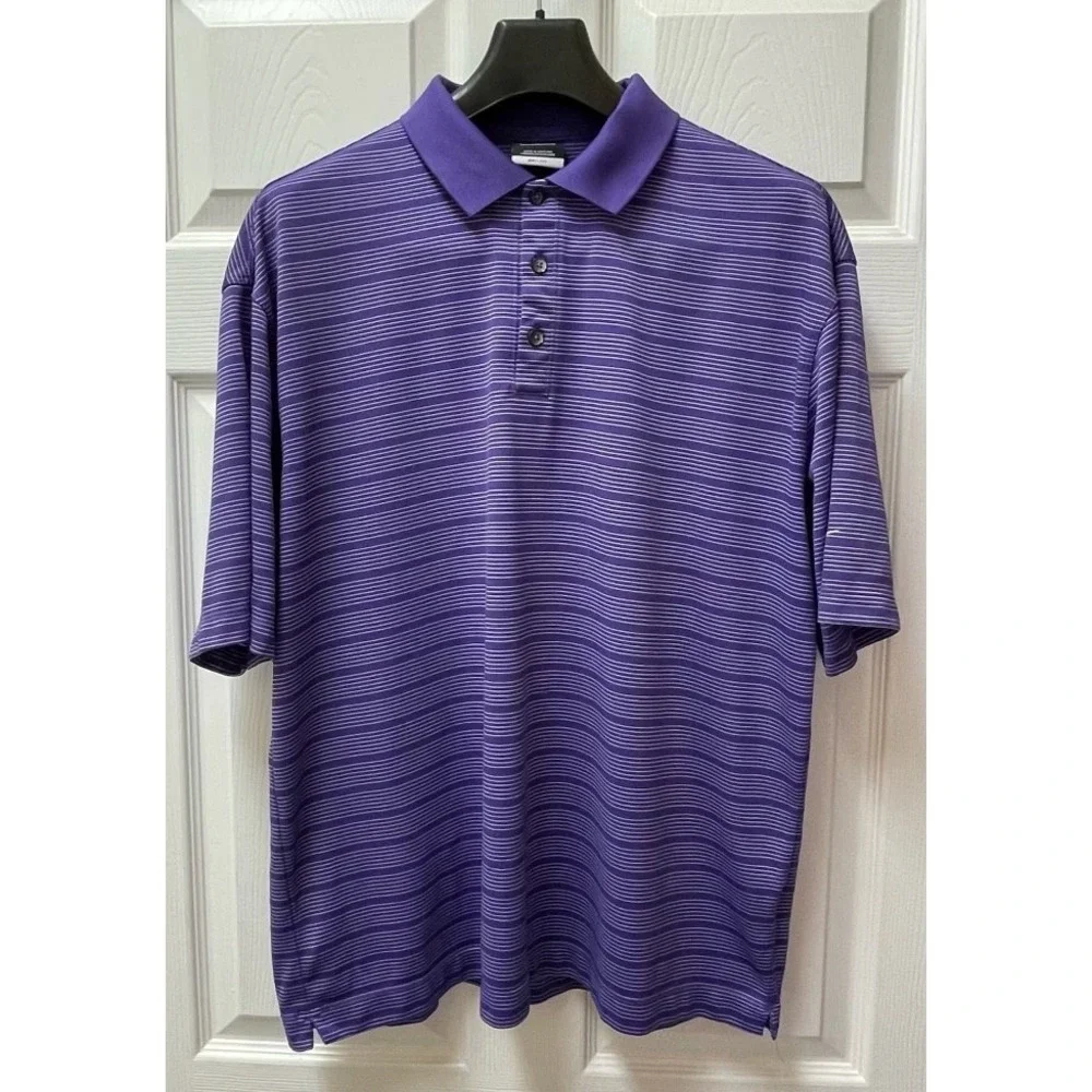 NikeGolf Men's Dri Fit Polo Size L Purple/White Stripe‎ Short Sleeve